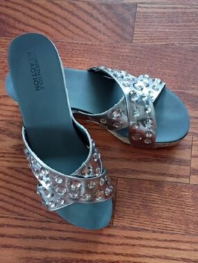 Kenneth Cole Reaction Silver Studded Slide Sandals - Women's